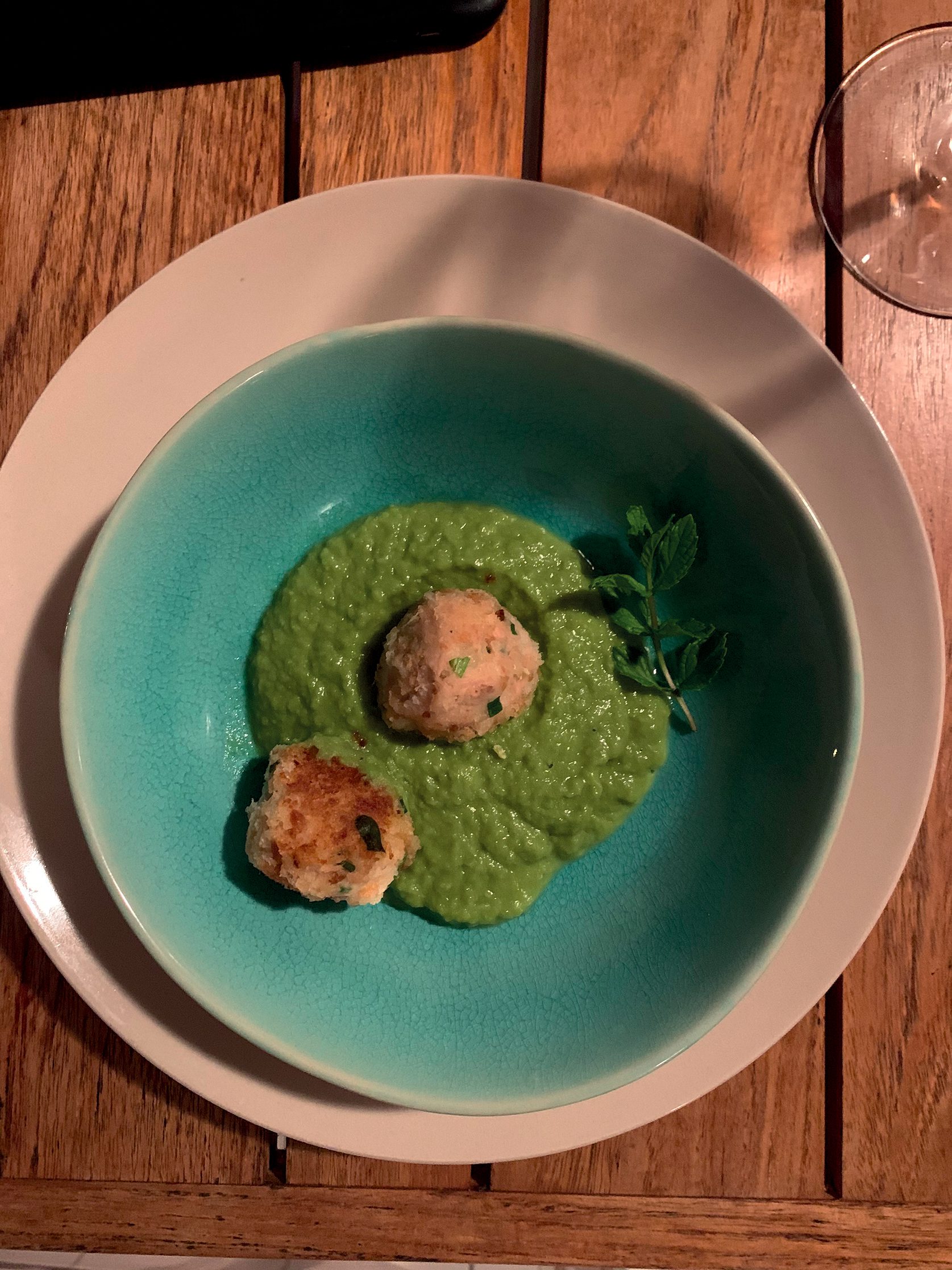 polpette di pesce crema piselli